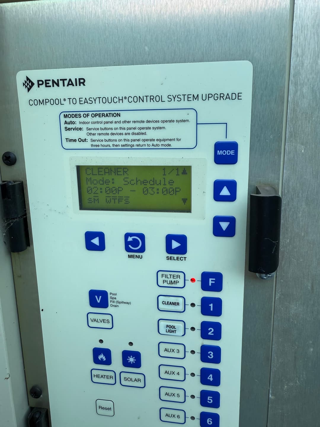 Pool control panel and automation system checked during service inspection